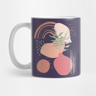 Abstract shapes lines and dots plant leaves earth colors digital design illustration Mug